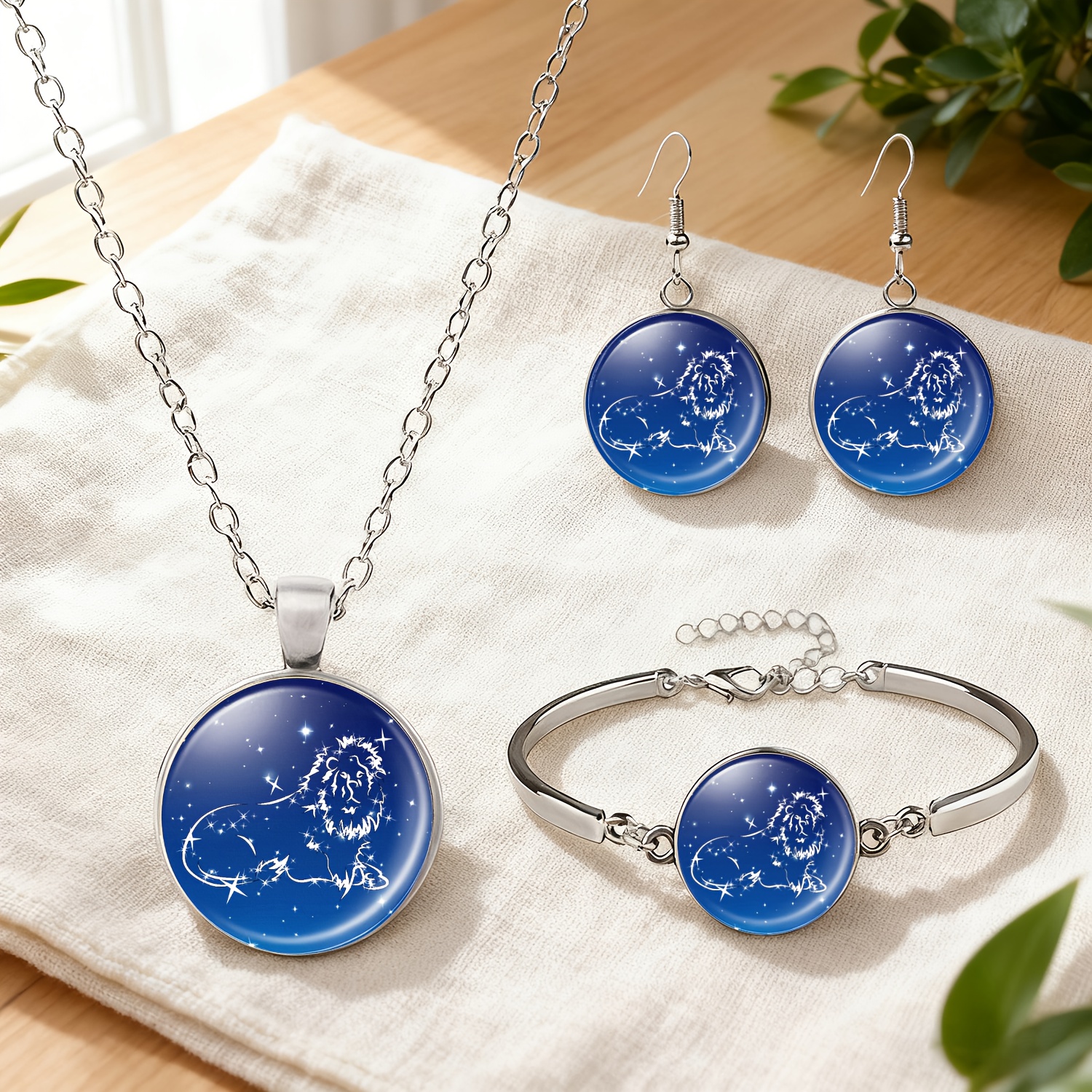 4pc Lion Constellation Jewellery Set, Necklace, Bracelet, Earrings